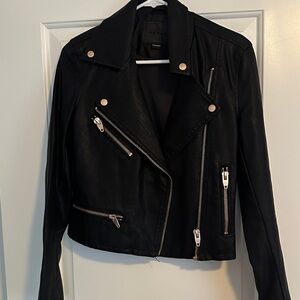 Blank NYC Black Leather Moto Jacket with Silver Zippers